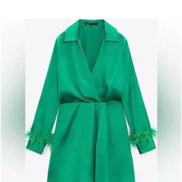 Zara women’s green feathered dress size large - image 1