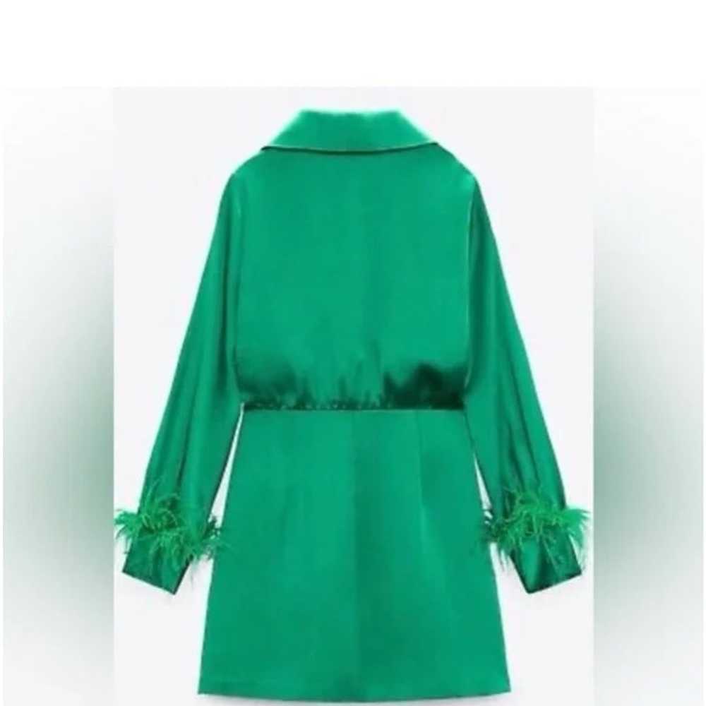 Zara women’s green feathered dress size large - image 2