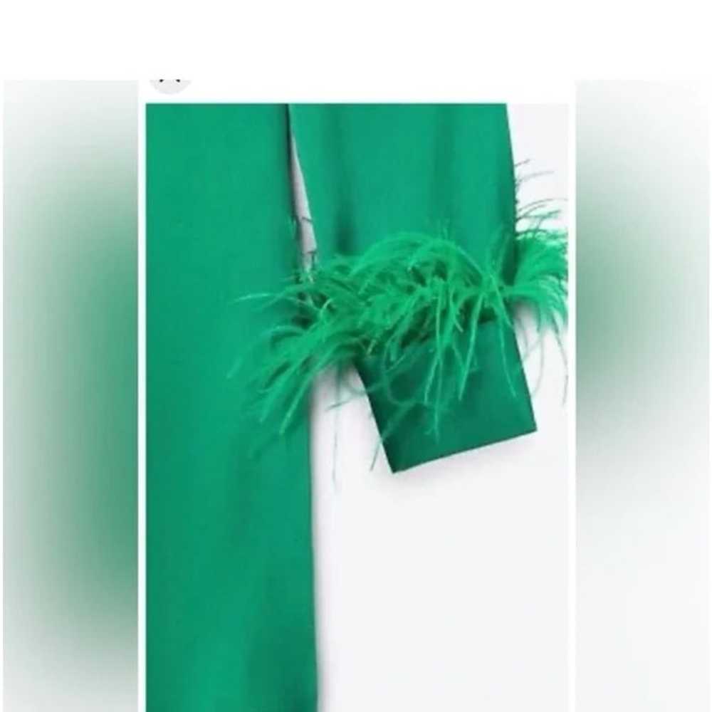 Zara women’s green feathered dress size large - image 3