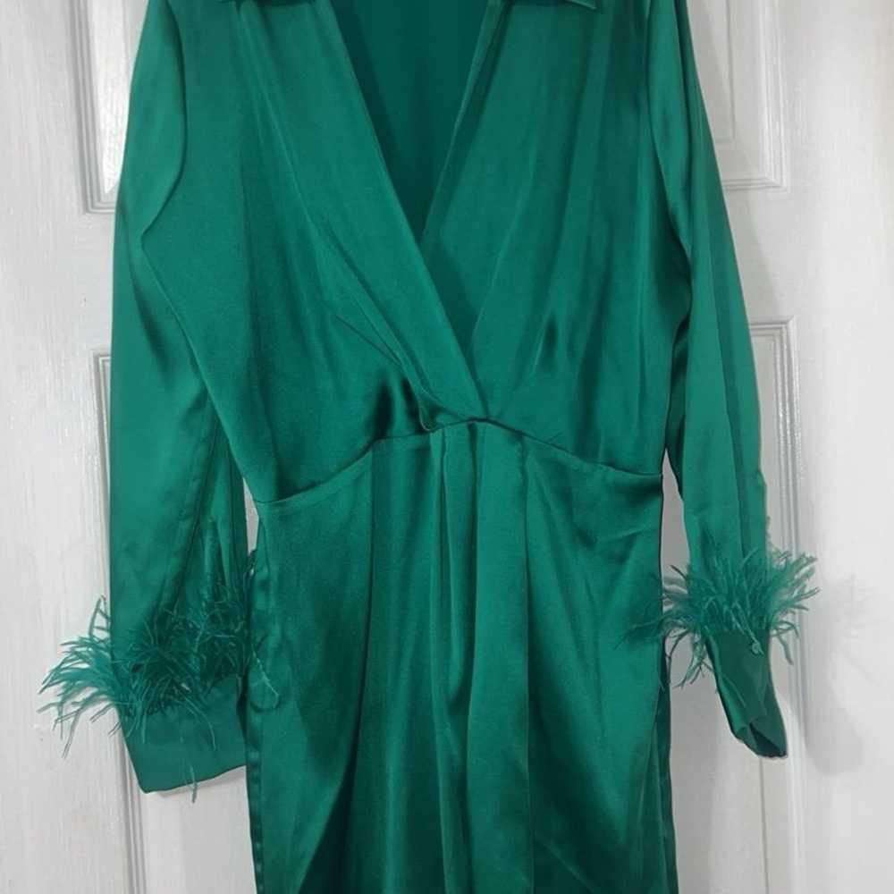 Zara women’s green feathered dress size large - image 5