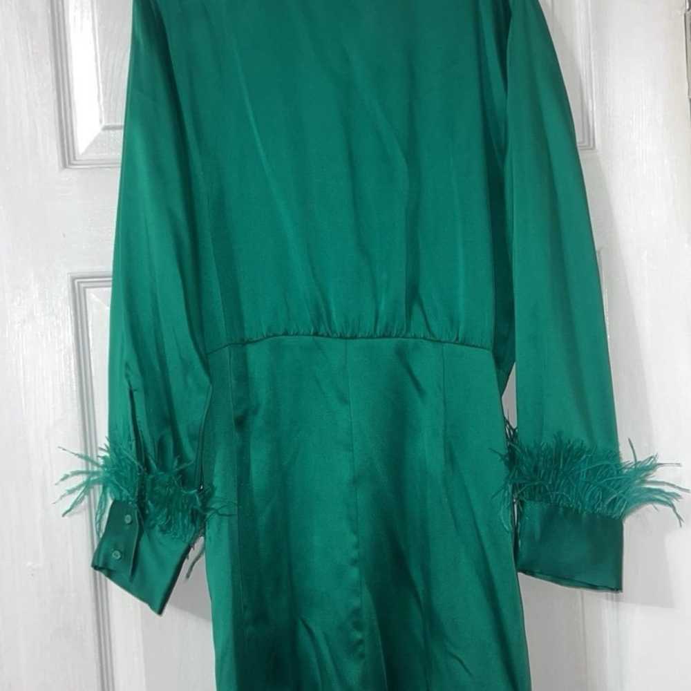 Zara women’s green feathered dress size large - image 6