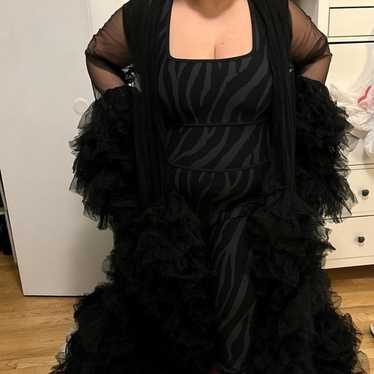 NWOT Black Tulle Feathers Dress (Black)