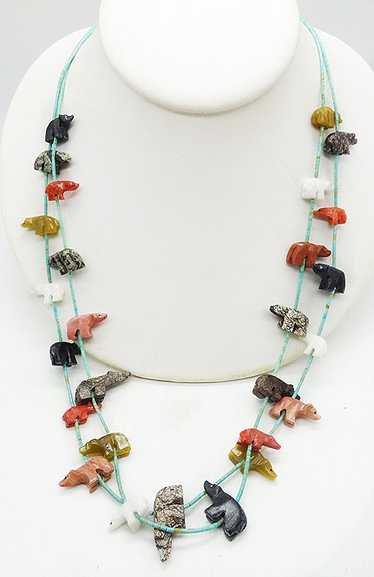 Zuni Stone Bear Fetish Double Necklace