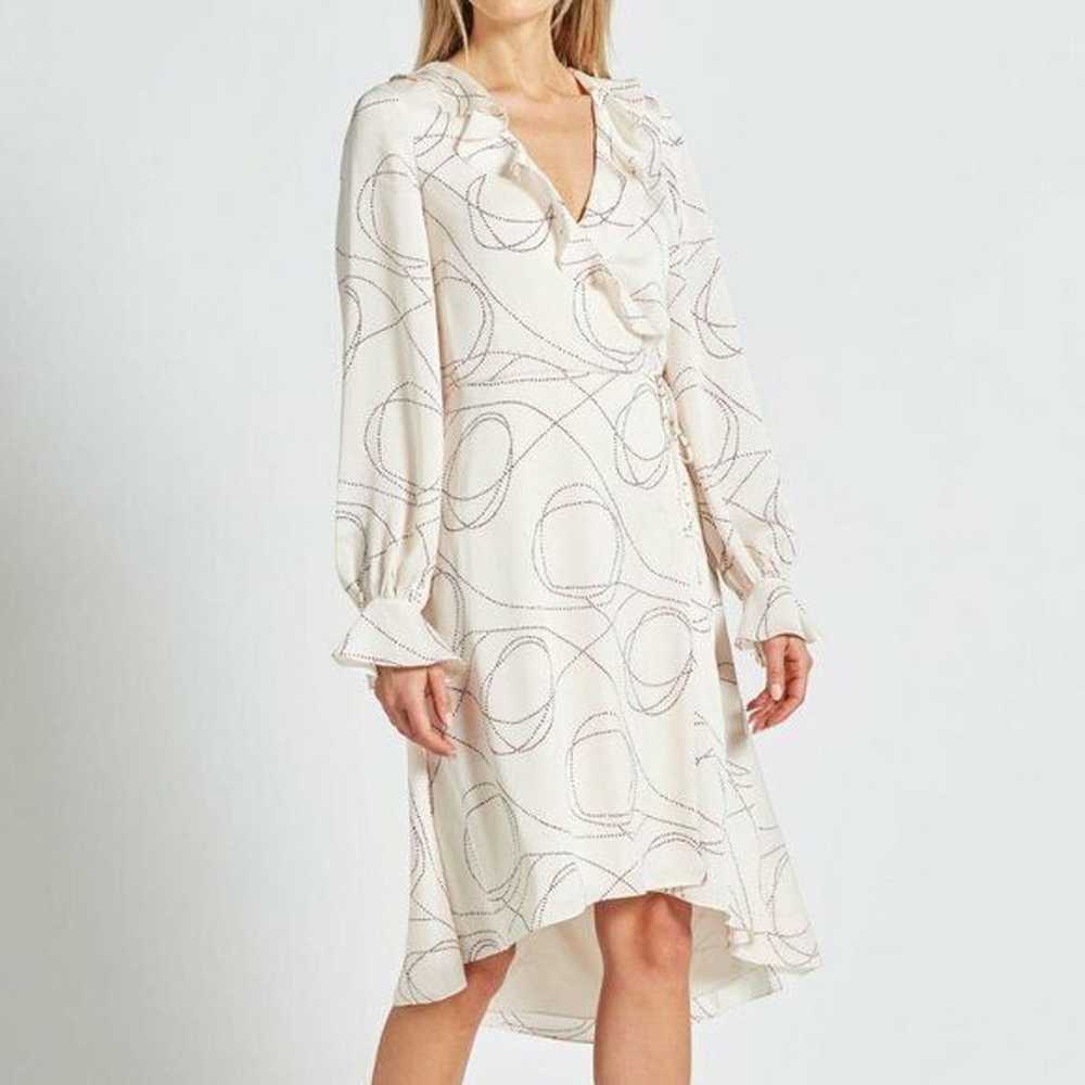 Joie Ruffle V Neck Cuff Sleeve Dress - Abstract -… - image 1