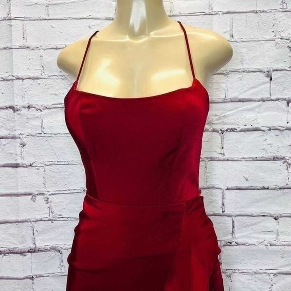 LA FEMME Lace Up Ruffle Dress wine red - image 5