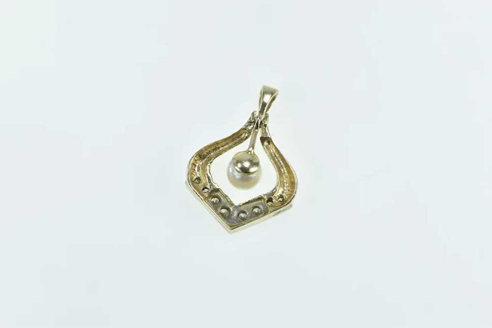 14K Vintage Pearl Diamond Chevron Drop Pendant Ye… - image 2