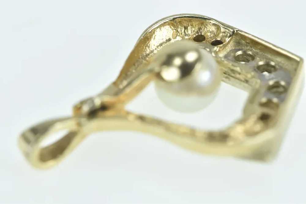 14K Vintage Pearl Diamond Chevron Drop Pendant Ye… - image 3