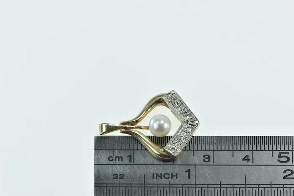 14K Vintage Pearl Diamond Chevron Drop Pendant Ye… - image 4