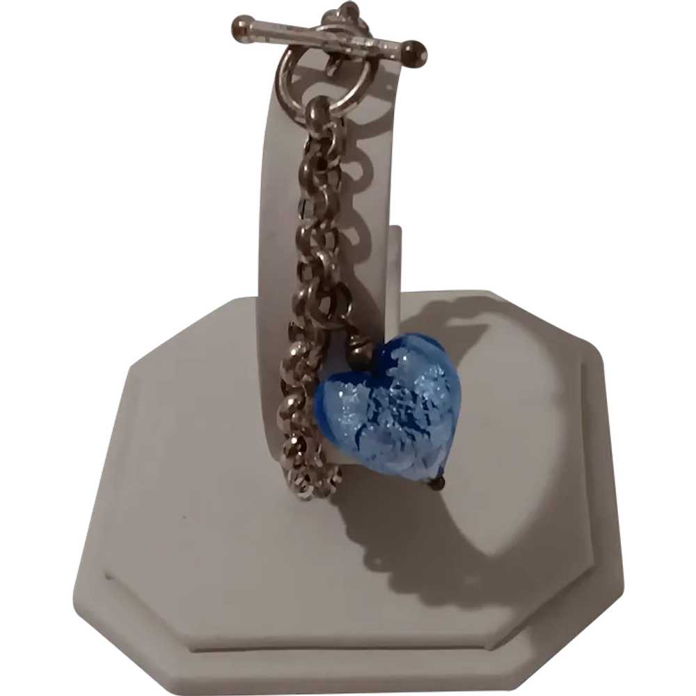 Sterling Silver Rollo Chain Bracelet Murano Glass… - image 1