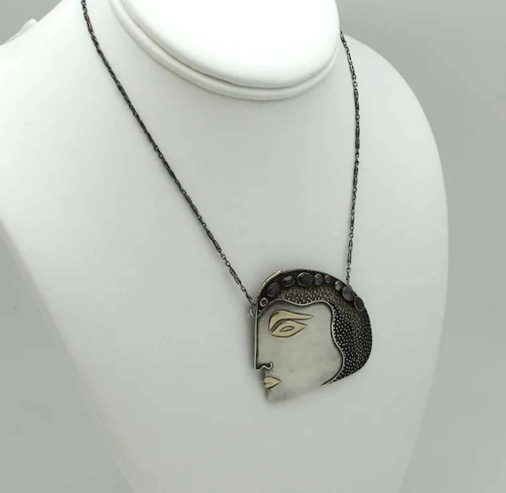 Artisan Woman's Face Sterling Pendant on Chain wi… - image 2