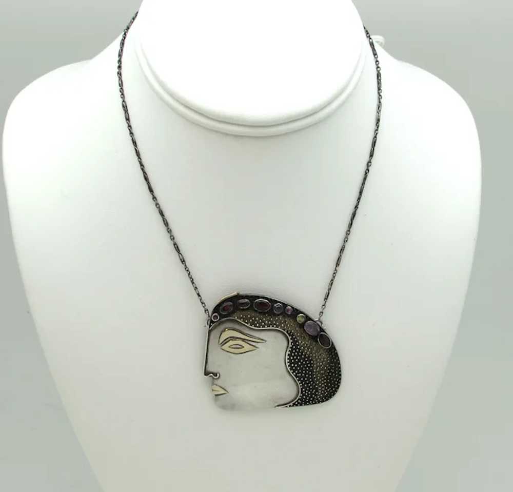 Artisan Woman's Face Sterling Pendant on Chain wi… - image 3