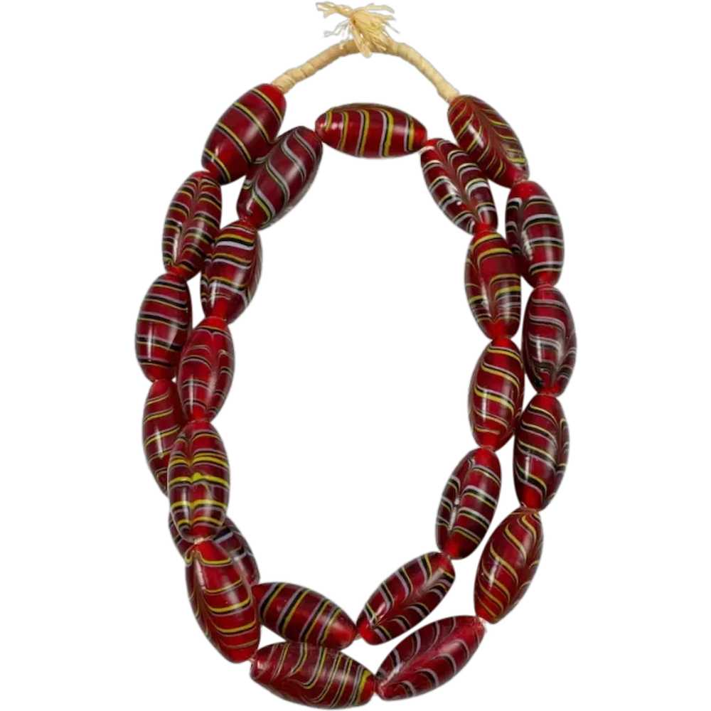 Red Feather African Trade Beads Glass Necklace - image 1