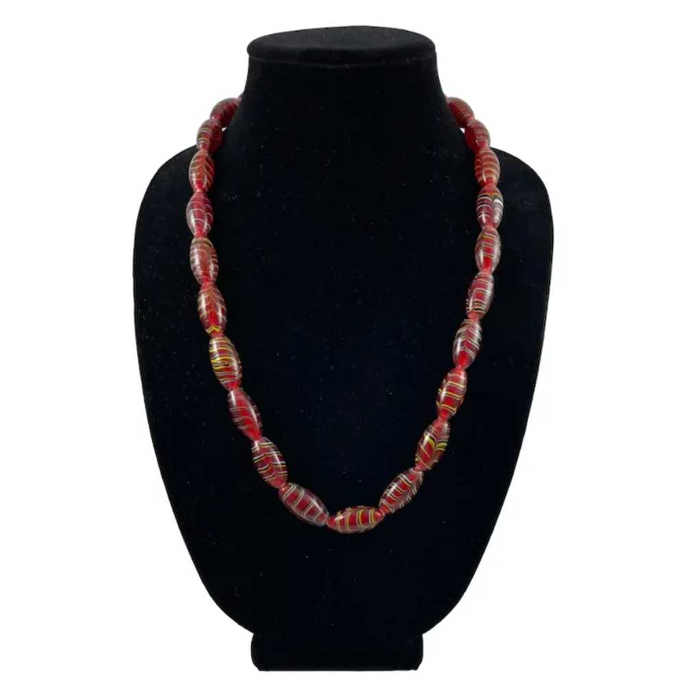 Red Feather African Trade Beads Glass Necklace - image 2