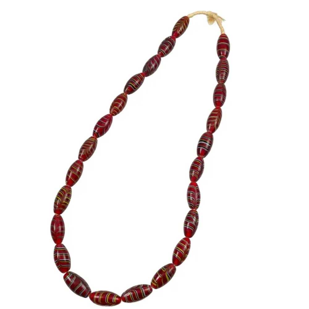 Red Feather African Trade Beads Glass Necklace - image 3