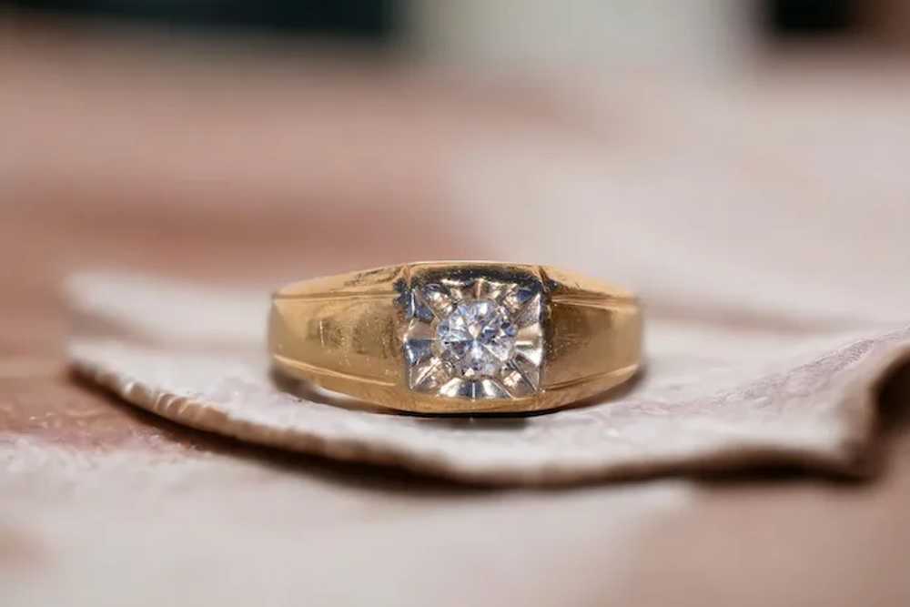 Gentleman's Yellow Gold and Natural Diamond Ring - image 11