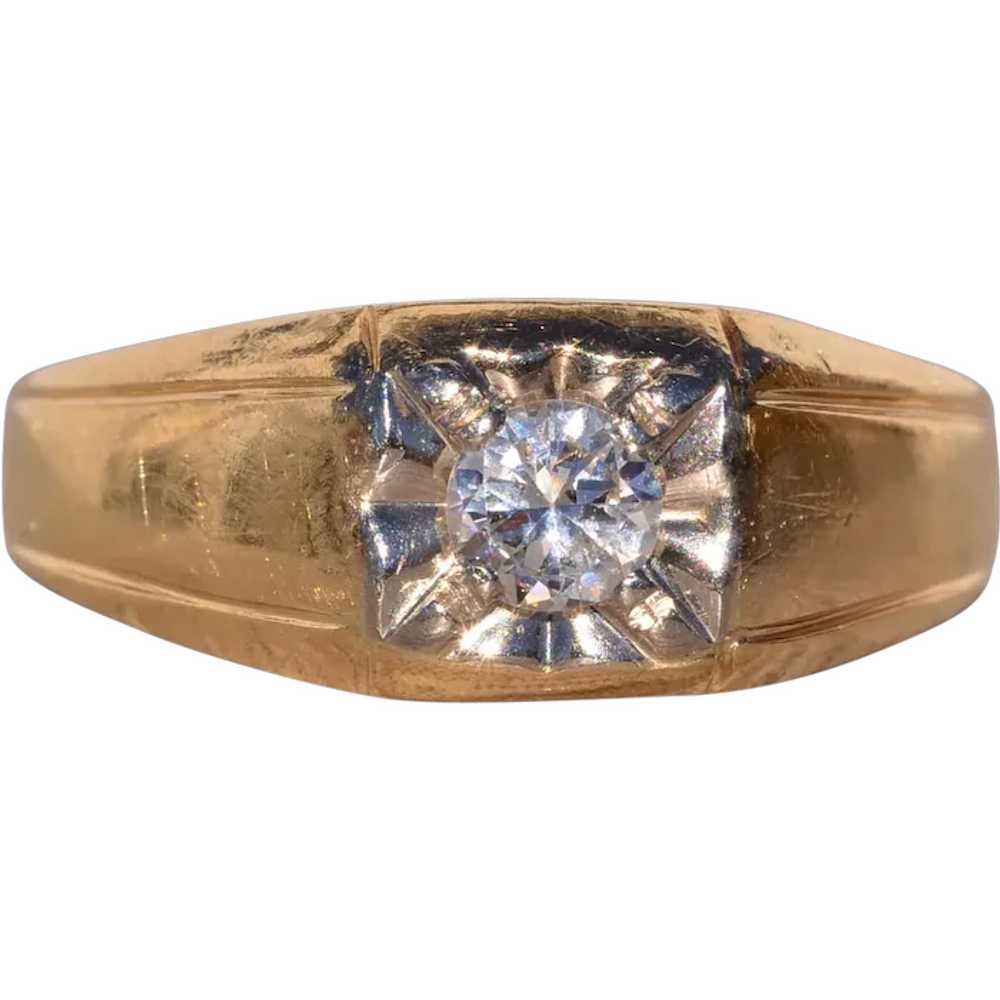 Gentleman's Yellow Gold and Natural Diamond Ring - image 1