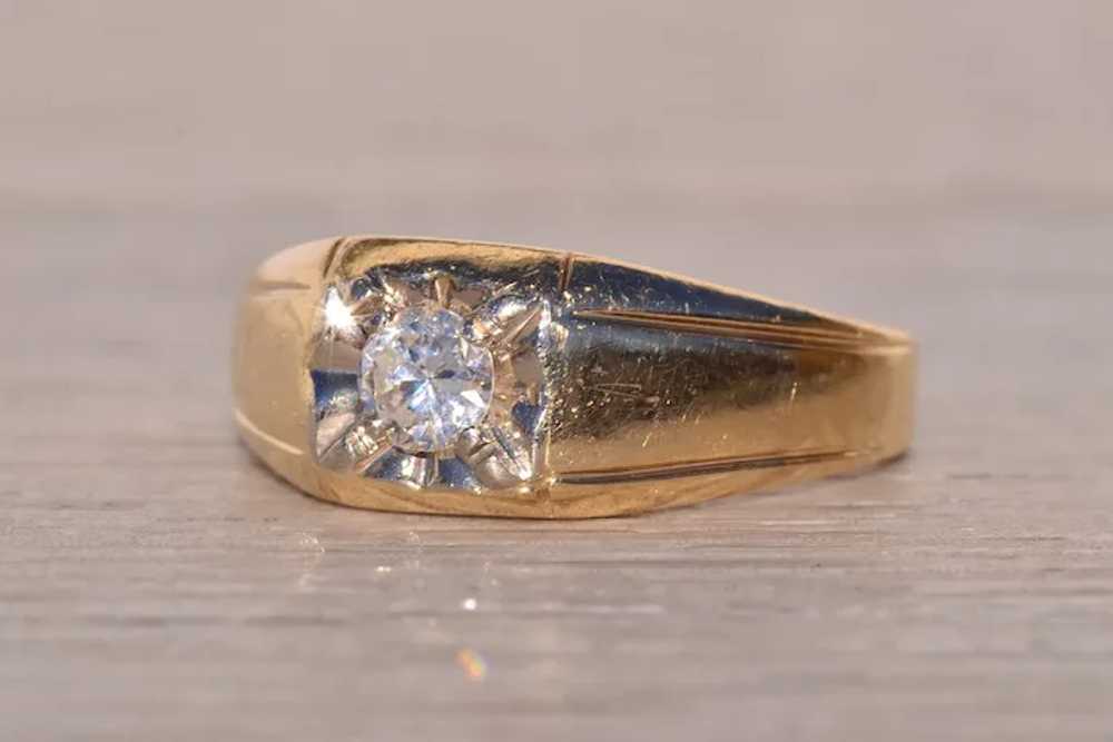 Gentleman's Yellow Gold and Natural Diamond Ring - image 2
