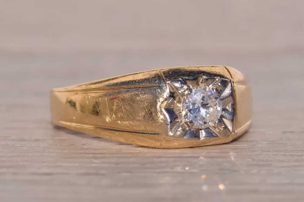 Gentleman's Yellow Gold and Natural Diamond Ring - image 5