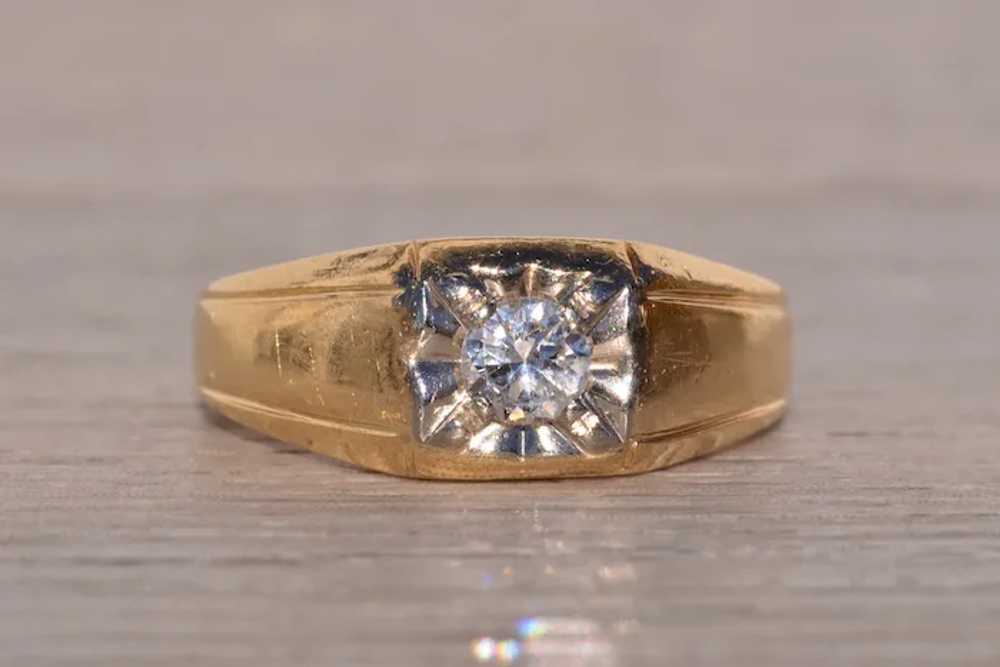 Gentleman's Yellow Gold and Natural Diamond Ring - image 6