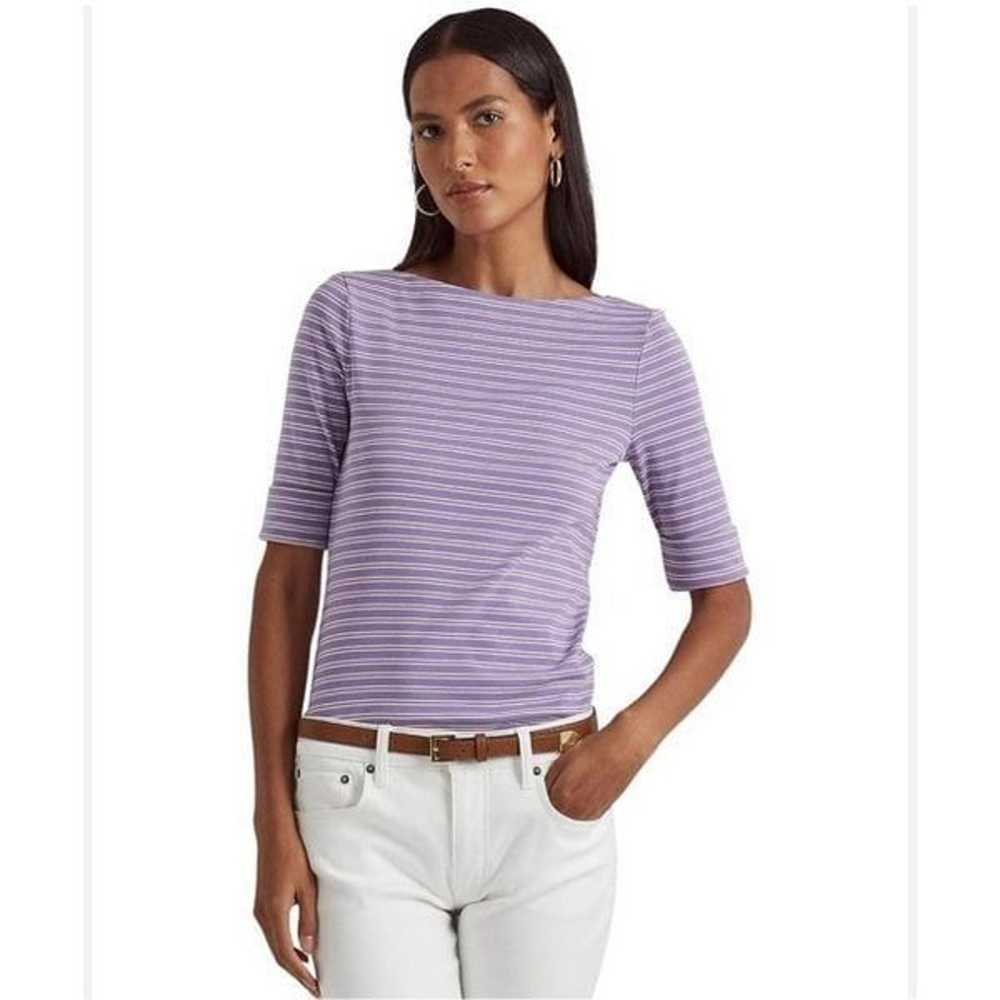 Lauren Ralph Lauren Purple and White Stripe Stret… - image 1