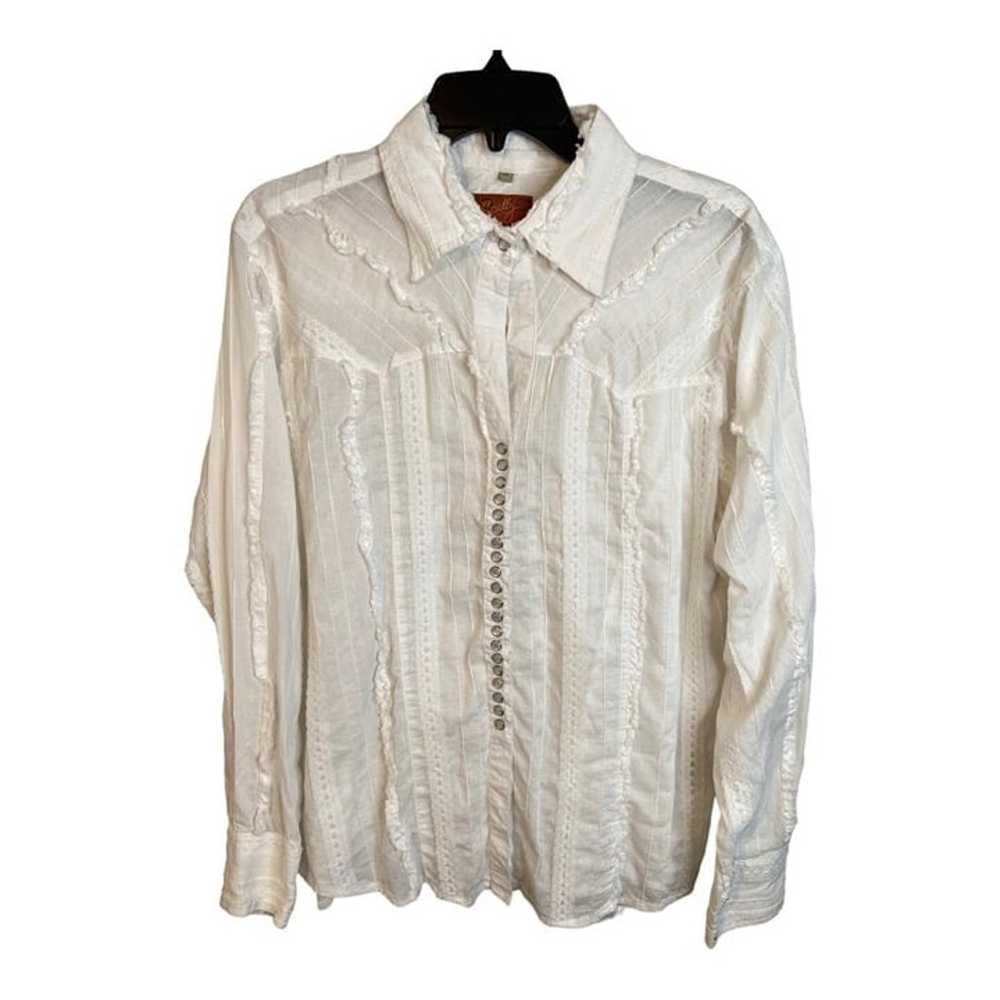 Scully women's western XL white Pearl snap lace l… - image 1
