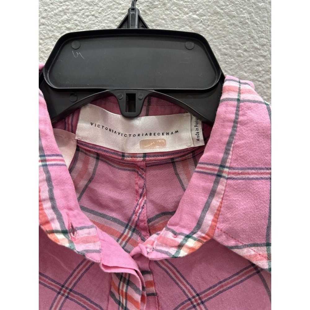 Victoria Beckham Pink Plaid Button Up Shirt Size … - image 2