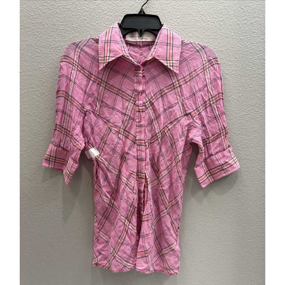Victoria Beckham Pink Plaid Button Up Shirt Size … - image 8