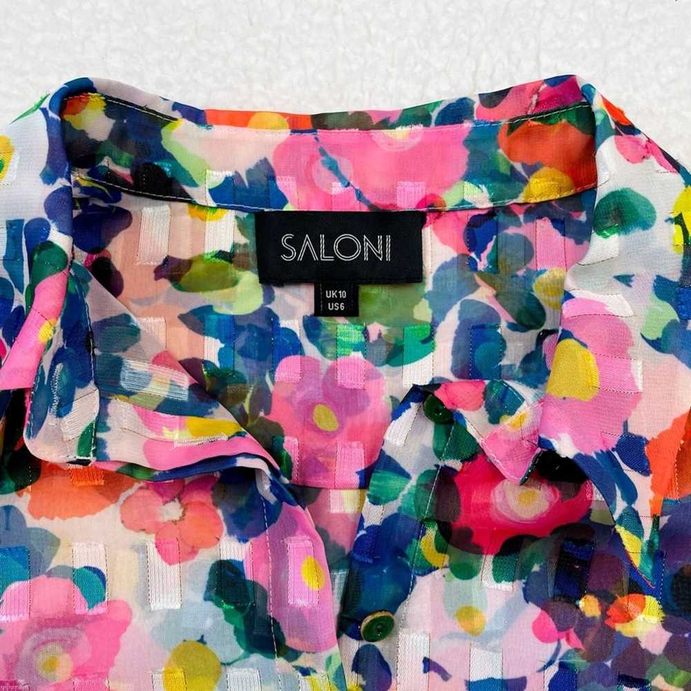 SALONI • Floral Semi-Sheer Long Sleeve Button-Dow… - image 11
