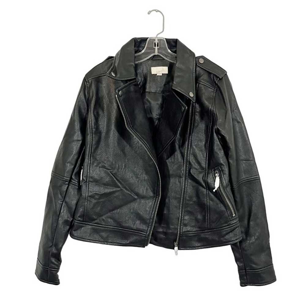 LOFT NEW Black Faux Leather Zip Front Moto Jacket… - image 1