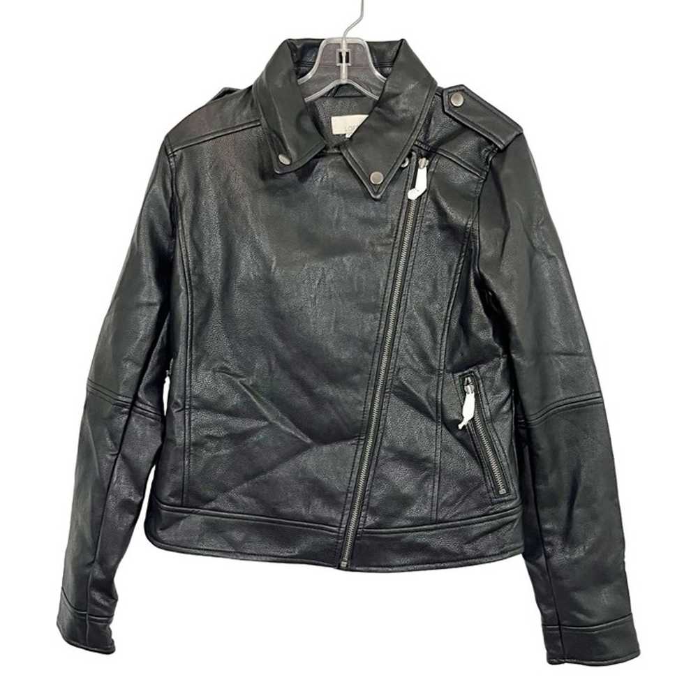 LOFT NEW Black Faux Leather Zip Front Moto Jacket… - image 2