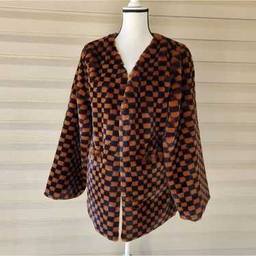 Anonyme checkered faux fur coat M