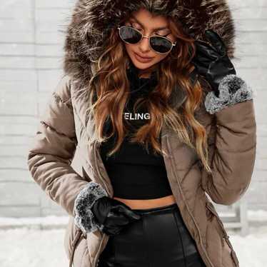 Drawstring Zip Up Fuzzy Hooded Winter Coat | Medi… - image 1