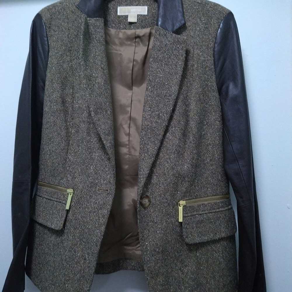 Micheal Kors Brown wool & Leather Jacket Blazer w… - image 3