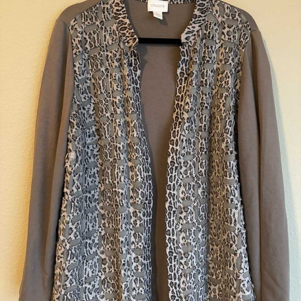 Chico’s Leopard print mesh open front jacket - image 4
