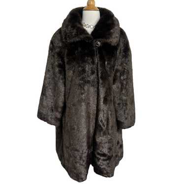 Tally Ho L oversized plush chocolate brown faux f… - image 1