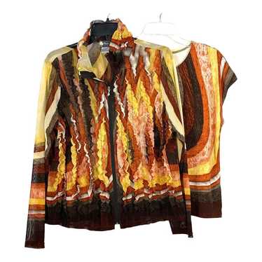 Damee Inc Sheer Zip Jacket Ruffle Top Set Abstrac… - image 1