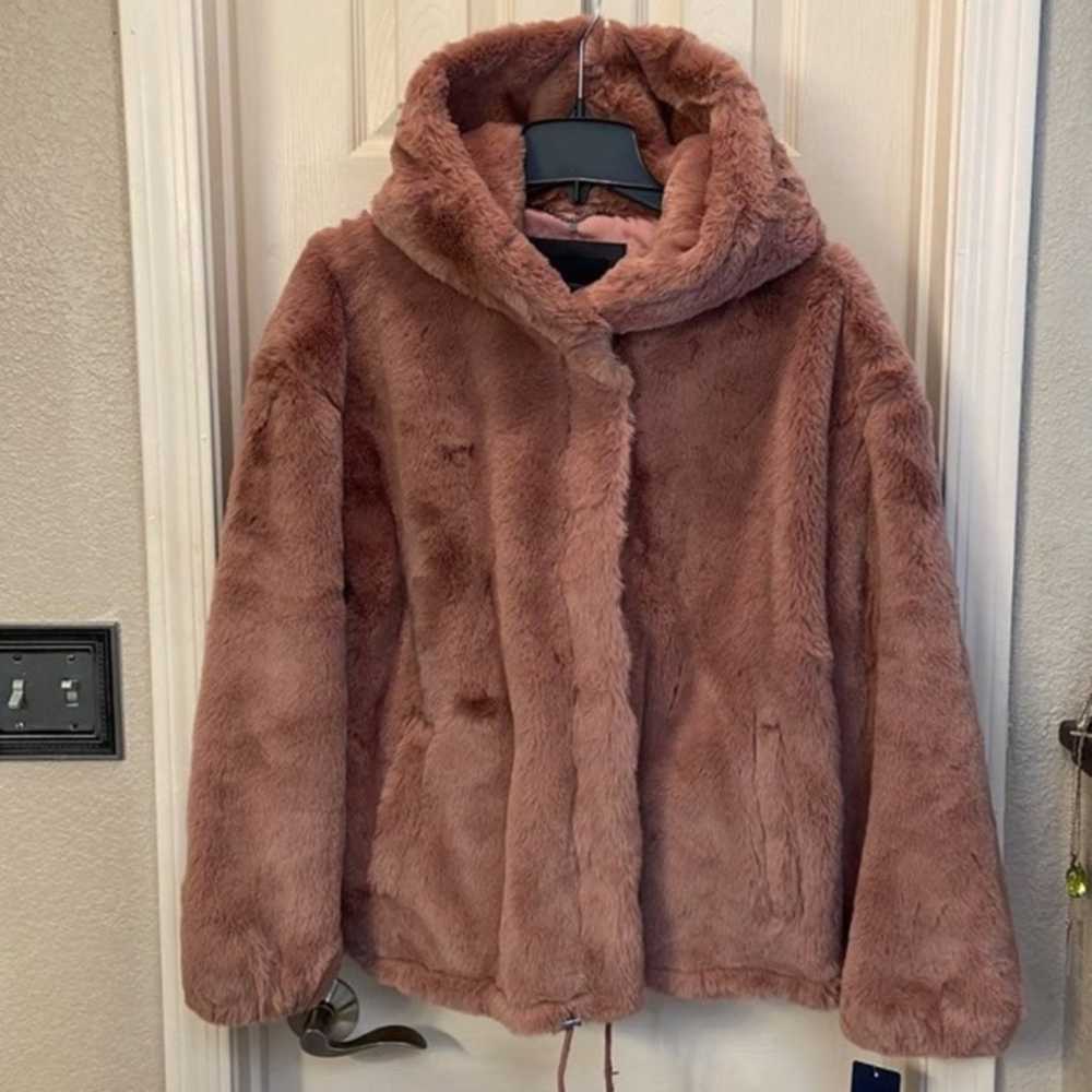 Lucky Brand Dusty Pink Faux Fur Hooded Coat - image 3