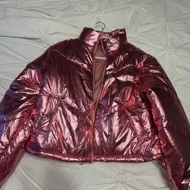 Pink metallic puffer jacket