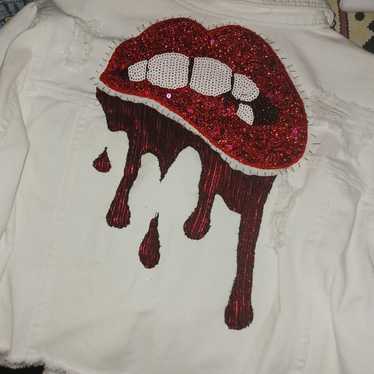 Custom distressed cropped white jacket