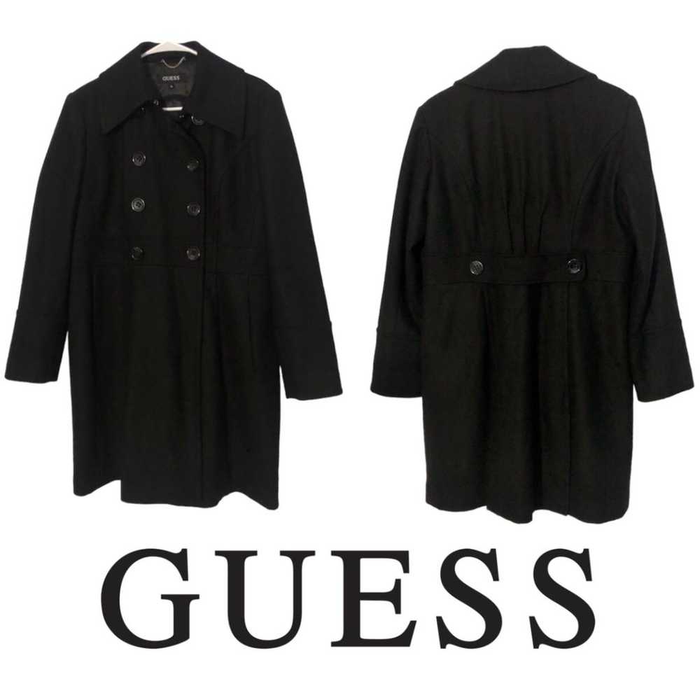Guess Black Wool Blend Double Breasted Button Fro… - image 1
