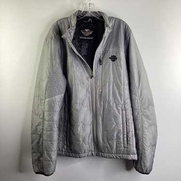 Harley Davidson Biker Grey Puffer Jacket Coat SZ:… - image 1