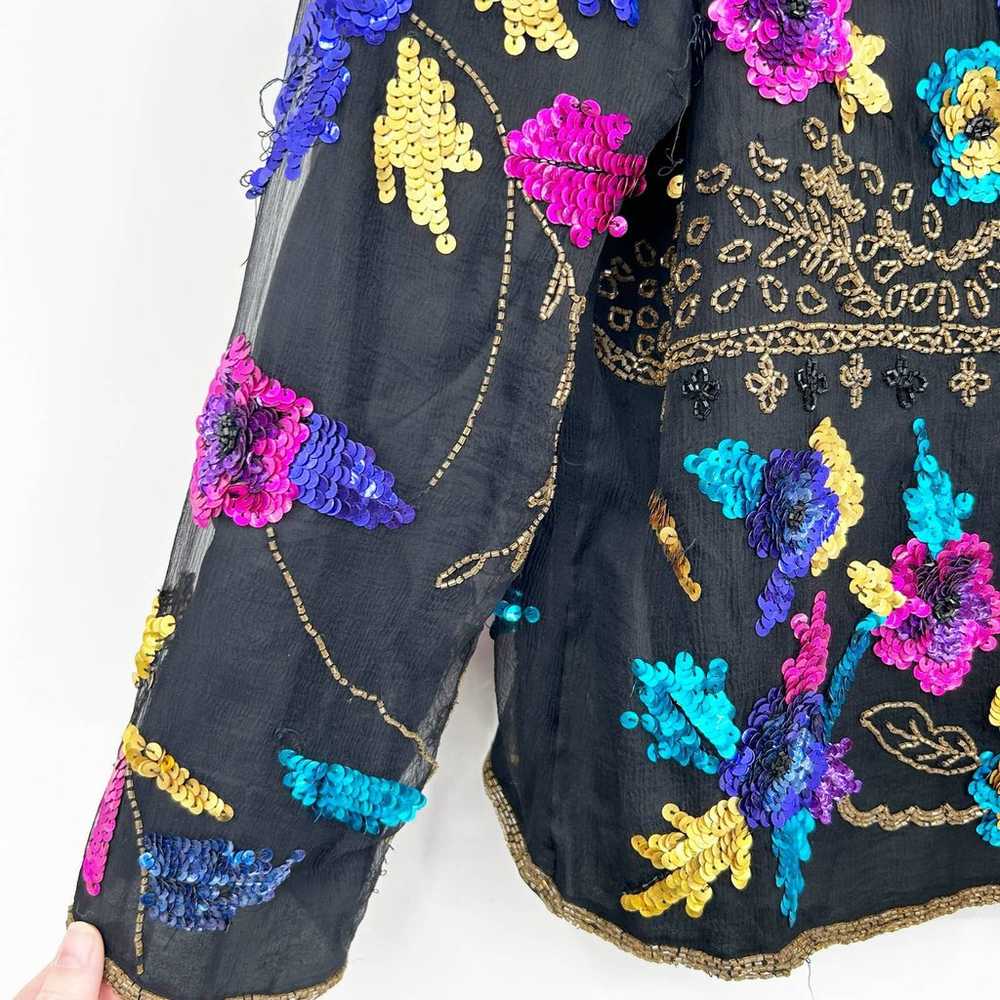 Drapers & Damons Womens Vintage Silk Floral Sequi… - image 4
