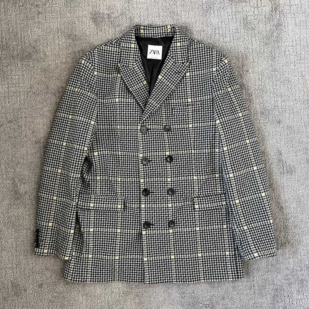 Zara Double Breasted Houndstooth Peacoat - image 1