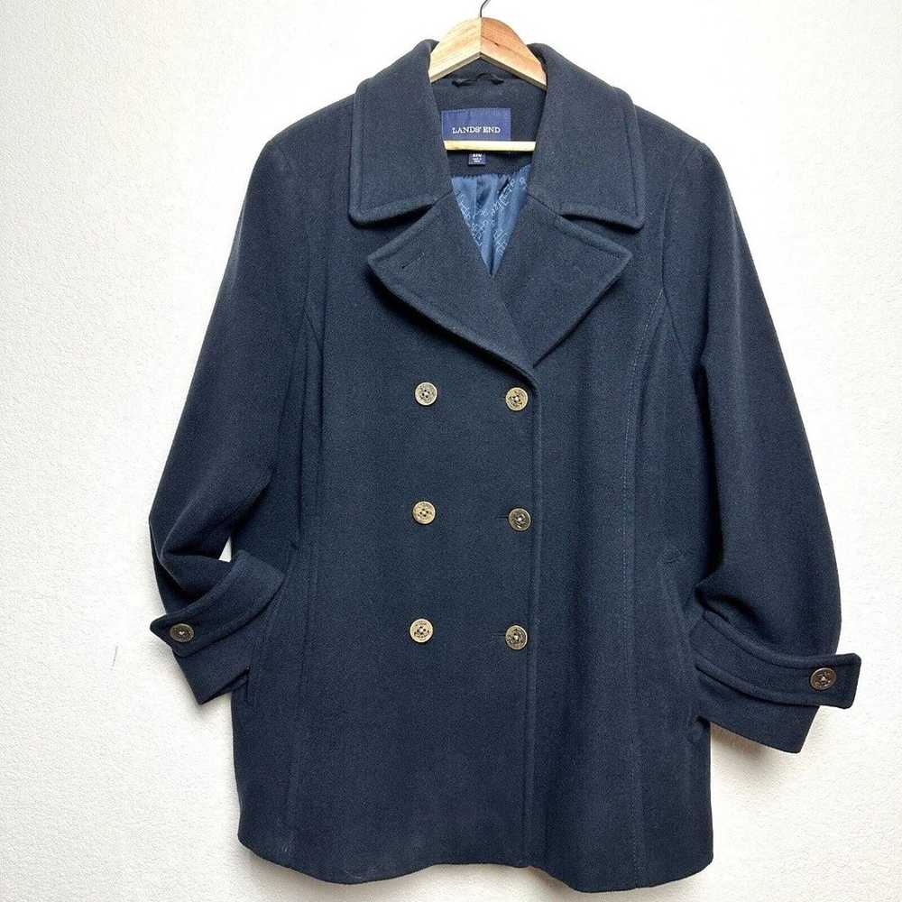 Women’s Lands End 22W Pea Coat Navy Blue Soft Woo… - image 1