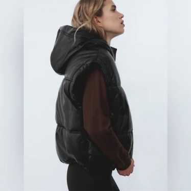 NWOT Zara Oversized Hooded Faux Leather Puffer Ves