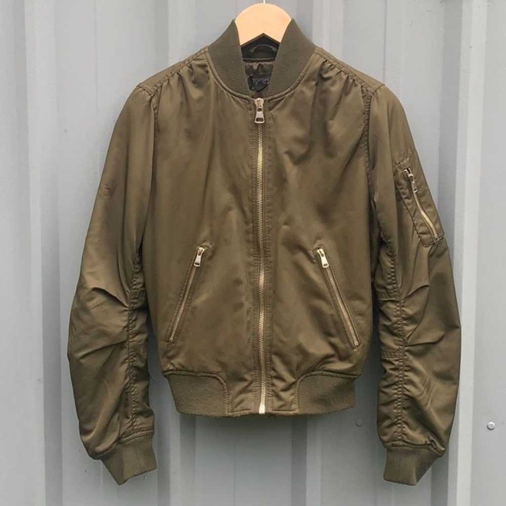 TOP SHOP • women's size 2 xs bomber jacket army g… - image 9