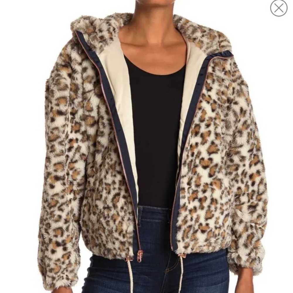 Lucky Brand Faux Fur Beige Leopard Hooded Jacket … - image 1