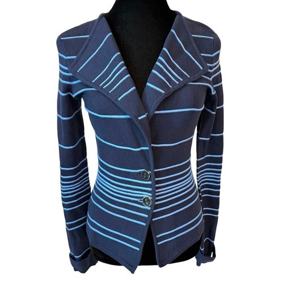 Cache Blue Stripe Sweater Jacket Small - image 1