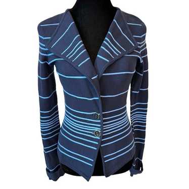 Cache Blue Stripe Sweater Jacket Small
