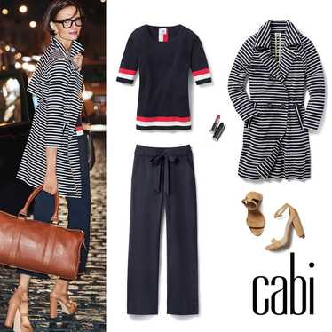 CABI “Meritime” Navy Blue and White Stripe Trench 